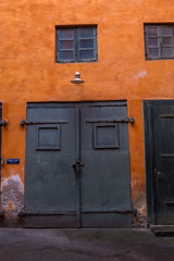 Courtyard of an old orange house in Copenhagen, Denmark
