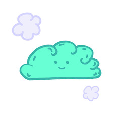 Blue hand drawing doodle style cartoon cloud on white background.