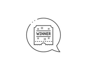 Winner ticket line icon. Chat bubble design. Amusement park award sign. Outline concept. Thin line winner ticket icon. Vector
