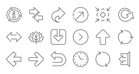 Arrow icons. Download, Synchronize and Share. Navigation linear icon set. Quality line set. Vector