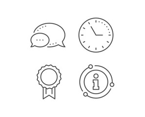 Award Medal line icon. Chat bubble, info sign elements. Winner achievement symbol. Glory or Honor sign. Linear reward outline icon. Information bubble. Vector