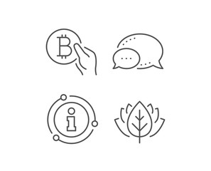 Bitcoin pay line icon. Chat bubble, info sign elements. Cryptocurrency coin sign. Crypto money symbol. Linear bitcoin pay outline icon. Information bubble. Vector