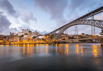 City of Porto at sunset, as seen from Cais de Gaia over Douro River