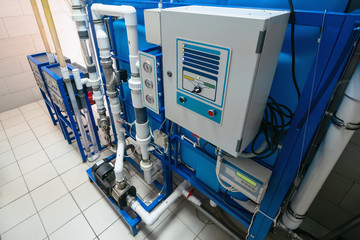 Automated computerized ozone generator machine for ozonation of pure clean drinking water in water production factory