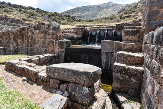 Inca water channels and fountains at the Tipon archaeological site, just south of Cusco, Peru