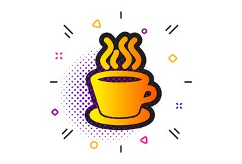 Hot drink sign. Halftone circles pattern. Tea or Coffee icon. Fresh beverage symbol. Classic flat tea cup icon. Vector