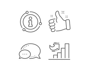 Growth chart line icon. Chat bubble, info sign elements. Column graph sign. Market analytics symbol. Linear growth chart outline icon. Information bubble. Vector