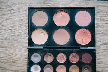 A box of makeup cosmetics