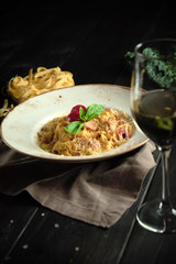 Carbonara pasta . catering menu