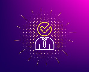 Human silhouette with Check line icon. Halftone pattern. Business or Education concept sign. Gradient background. Vacancy line icon. Yellow halftone pattern. Vector
