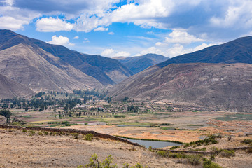 Naklejka premium Ancient walls and buildings dating back to the Wari culture, at the Pikillacta archaeological site, just south of Cusco, Peru