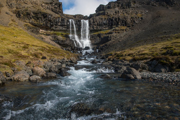 Bergarfoss waterfall in Berga River in Hornafjordur Iceland