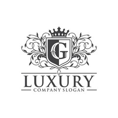 Royal Luxury Heraldic Crest Logo Design Concept Vector Template