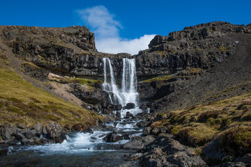 Fototapeta na wymiar Bergarfoss waterfall in Berga River in Hornafjordur Iceland