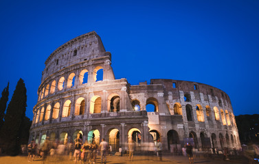 Night view of Colosseum in Rome, Italy. Rome architecture and landmark. Long exposure