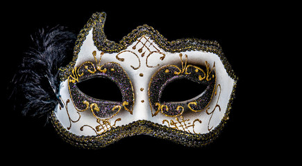 Detailed Theater Mask with Black Feather