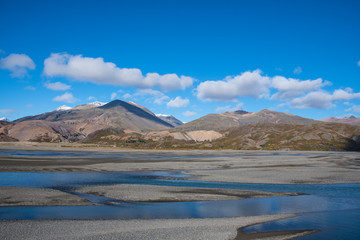 Stafafellsfjoll mountains and River Jokulsa in Lon in east Iceland on a sunny day