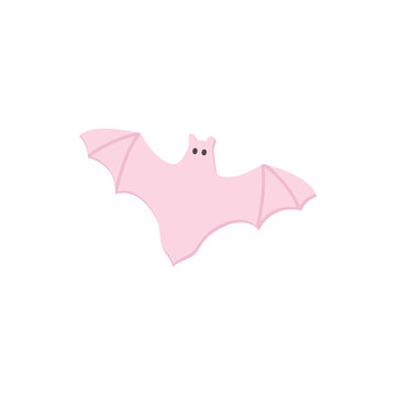Halloween Flying Bat icon flat style. Pink color Cartoon character. For holidays card, sticker, wallpaper, print. Trendy paper symbol of Helloween.
