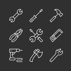 Set of tools icons. Modern simple outline symbols collection. Vector line icons