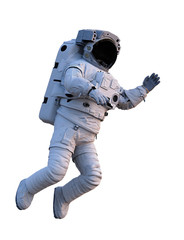 astronaut floating in outer space, isolated on white background - obrazy, fototapety, plakaty