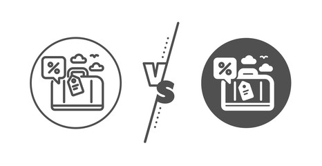 Trip discount sign. Versus concept. Travel loan percent line icon. Credit percentage symbol. Line vs classic travel loan icon. Vector