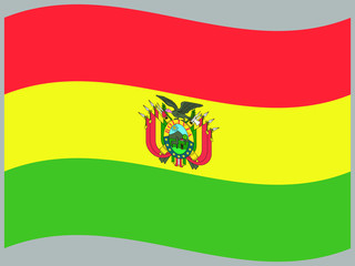 Bolivia Waving national flag, isolated on background. original colors and proportion. Vector illustration symbol and element, for travel and business from countries set