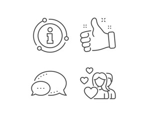 Couple Love line icon. Chat bubble, info sign elements. Group of People sign. Valentines day symbol. Linear couple outline icon. Information bubble. Vector