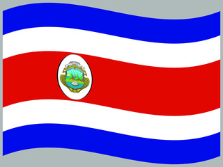 Costa Rica  Waving national flag, isolated on background. original colors and proportion. Vector illustration symbol and element, for travel and business from countries set