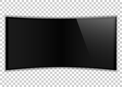 One black realistic TV screen. Large computer monitor display mockup. Blank television template on transparent background.
