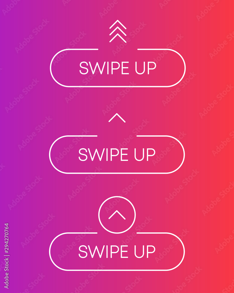 Poster three white swipe up icon. scroll arrow up drag button up social media interface action icon. vector