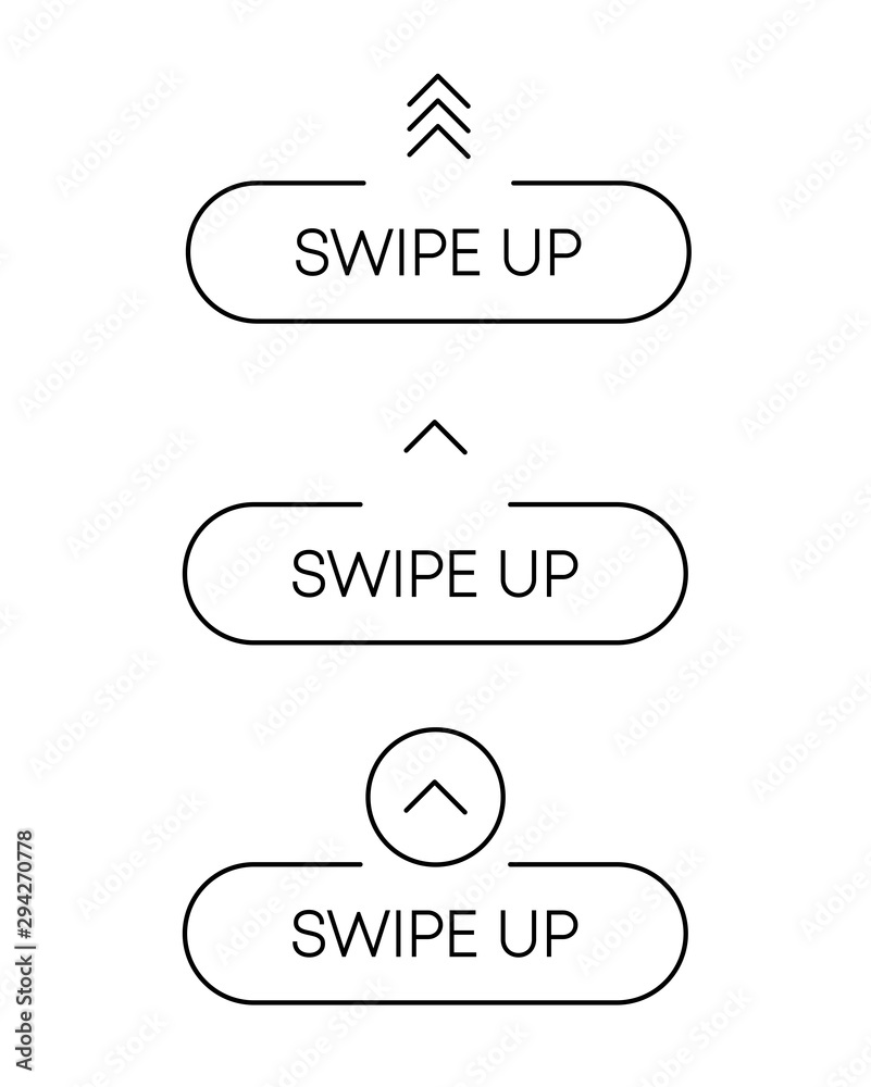 Poster three white swipe up icon. scroll arrow up drag button up social media interface action icon. vector