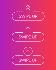 Three white swipe up icon. Scroll arrow up drag button up social media interface action icon. Vector illustration.