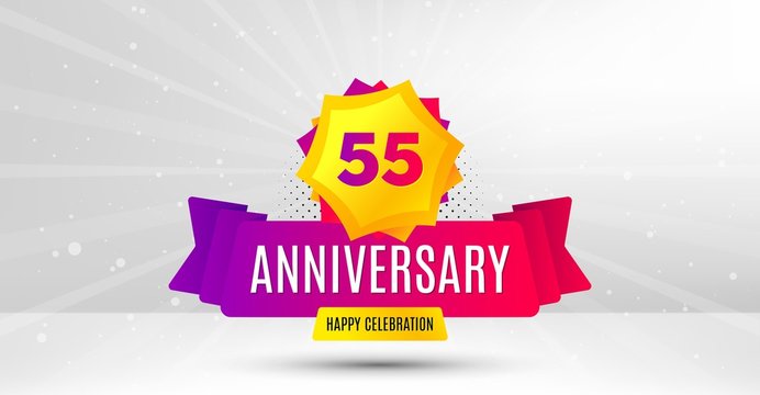55 years anniversary. Birthday celebration party badge. Fifty five years celebrating icon. Anniversary event template banner. Happy celebration badge. Vector