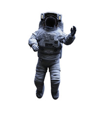 astronaut waving during space walk, isolated on white background 