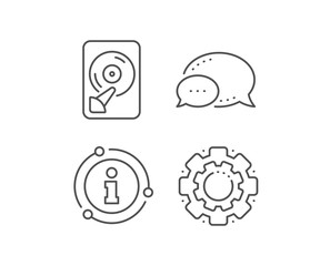 Hdd line icon. Chat bubble, info sign elements. Computer memory component sign. Data storage symbol. Linear hdd outline icon. Information bubble. Vector