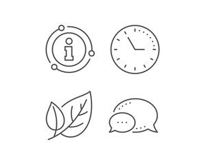 Leaves line icon. Chat bubble, info sign elements. Nature plant leaf sign. Environmental care symbol. Linear leaf outline icon. Information bubble. Vector