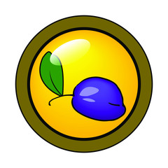 violet plum in yellow bubble in dark circle icon isolated on white background