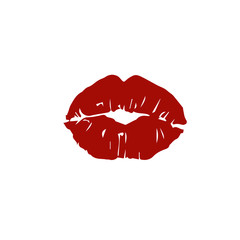 Red lip print. Vector drawing of a kiss on a white background. Red lipstick