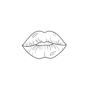 Lips. Vector linear freehand drawing in doodle style. Vector illustration of mouth