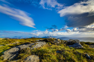 Beautiful scenic landscape of Scotland nature with beautiful evening sun set sky.