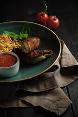 Meatloaf with potatoes straws . catering menu