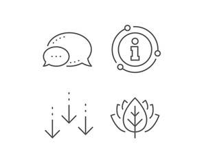Scroll down arrow line icon. Chat bubble, info sign elements. Scrolling screen sign. Swipe page. Linear scroll down outline icon. Information bubble. Vector