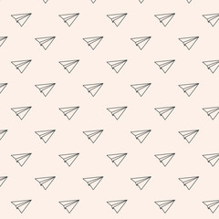 Vector pattern with paper airplanes. Linear illustration on a light background.