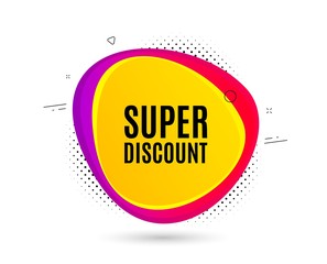 Super discount symbol. Banner text shape. Sale sign. Advertising Discounts symbol. Geometric vector banner. Super discount text. Gradient shape badge. Halftone pattern. Vector