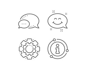 Smile chat line icon. Chat bubble, info sign elements. Happy face sign. Emoticon speech bubble symbol. Linear smile chat outline icon. Information bubble. Vector