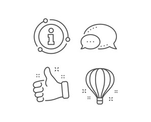 Air balloon line icon. Chat bubble, info sign elements. Sky trip sign. Flight transportation symbol. Linear air balloon outline icon. Information bubble. Vector