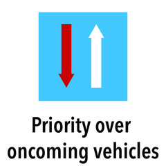 Priority over crossing vehicles Information and Warning Road, caution traffic street sign, vector illustration isolated on white background for learning, education, driving courses, sticker, icon.