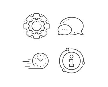 Fast delivery line icon. Chat bubble, info sign elements. Time sign. Linear fast delivery outline icon. Information bubble. Vector
