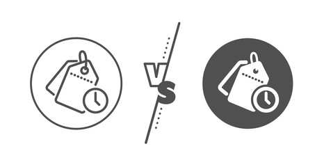 Fototapeta premium Clock tags sign. Versus concept. Time management line icon. Watch symbol. Line vs classic time management icon. Vector