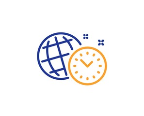 World clock sign. Time management line icon. Watch symbol. Colorful outline concept. Blue and orange thin line time management icon. Vector